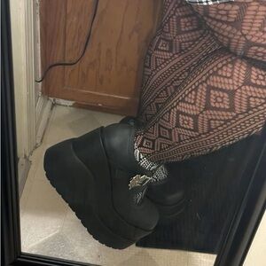 Demonia Black Platform Shoes with Chunky Soles